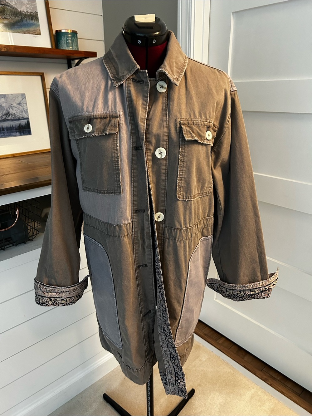 Free People Two-Tone Utility Jacket in Taupe and Gray